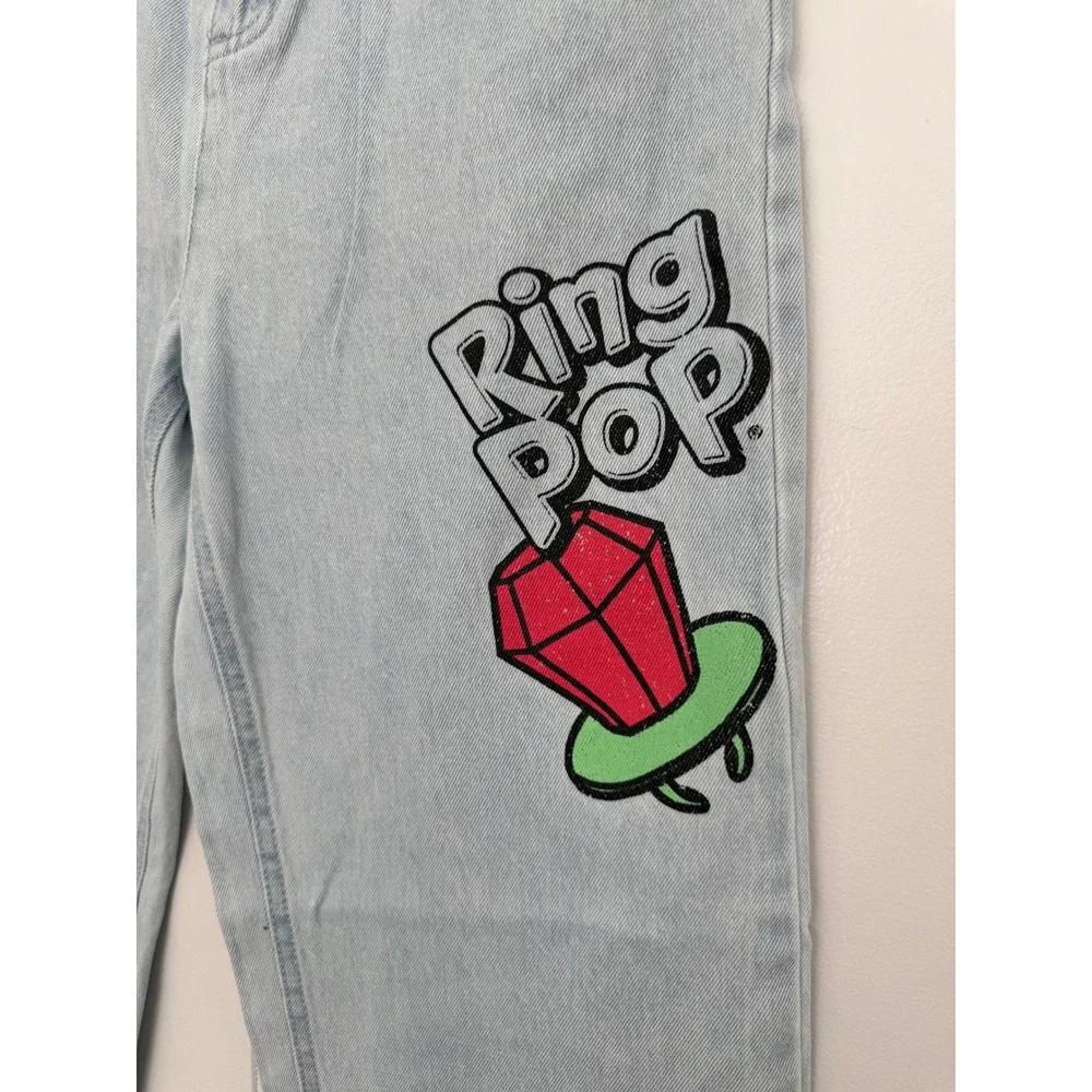 Justice Girls Bazooka Ring Pop Graphic Wide Leg Jeans Light‎ Wash Blue Size 16